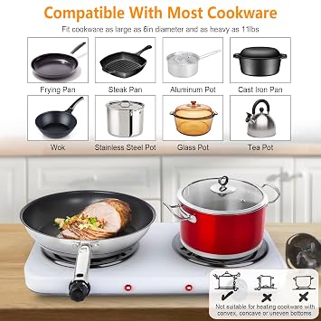 TeqHome Hot Plate, 2000W Portable Electric Stove for Cooking with 5 Levels