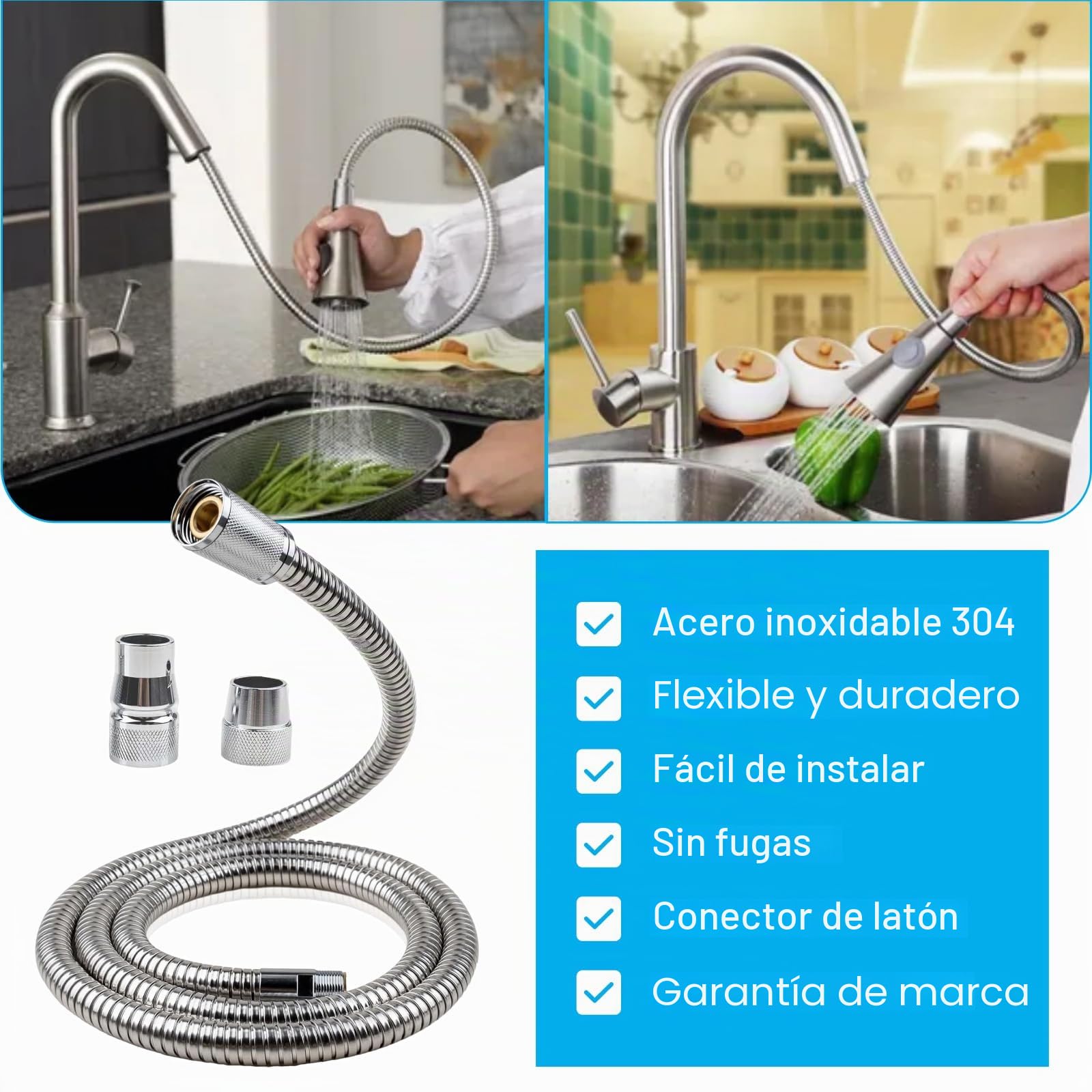 Kit de repuesto de manguera de grifo de cocina de 3 piezas compatible con grifos extraíbles Grohe 48293000, manguera rociadora flexible extraíble