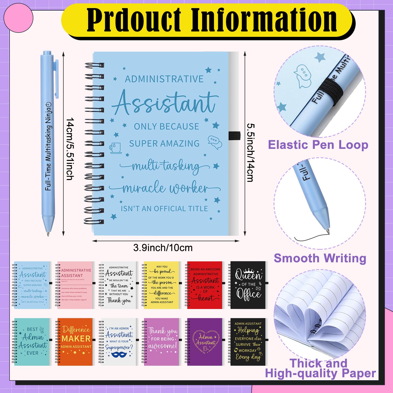 Glenmal 36 Pcs Administrative Professional Day Gifts Bulk 16oz Inspirational Plastic Cups Thank You Notebook Mini Pen Administrative Assistant Gifts for Secretary Receptionist Staff Coworker