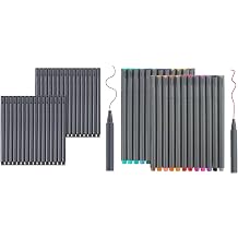 Taotree 24 Fineliner Color Pens Set & 24 Black Pens Fine Point Black Markers Fine Tip, Fine Line Colored Sketch Writing Drawing Pens for Journal Planner Note Taking and Coloring Book, Porous Fine Poi