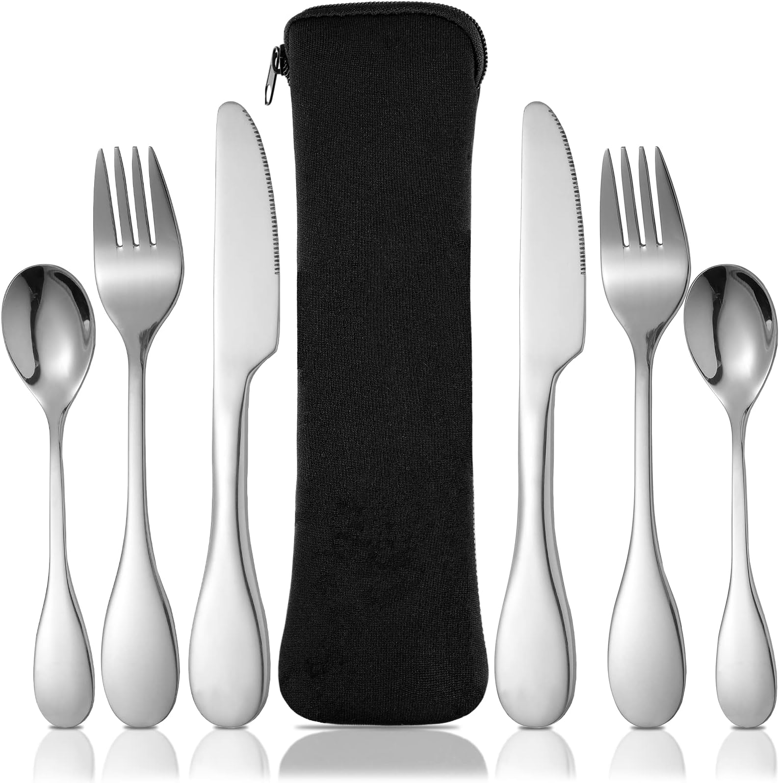 Jutom 7 Pcs Portion Control Serving Utensils Set Bariatric Management Silverware Serving Spoons Forks Knives with Fabric Storage Bag for Weight Loss, Gastric Bypass, Diabetes