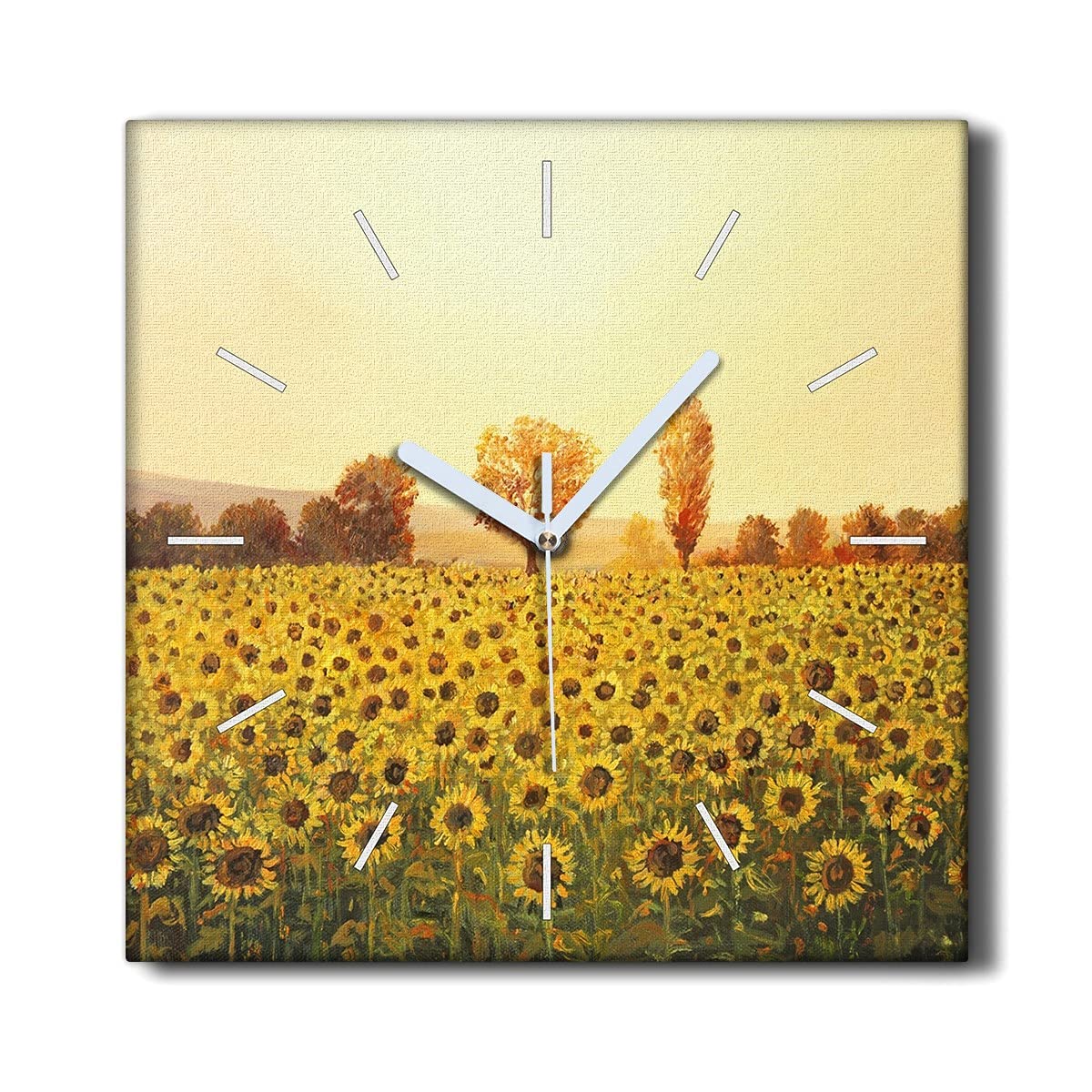 Horloge sur toile 30x30cm arbre de fleurs au rendu artistique