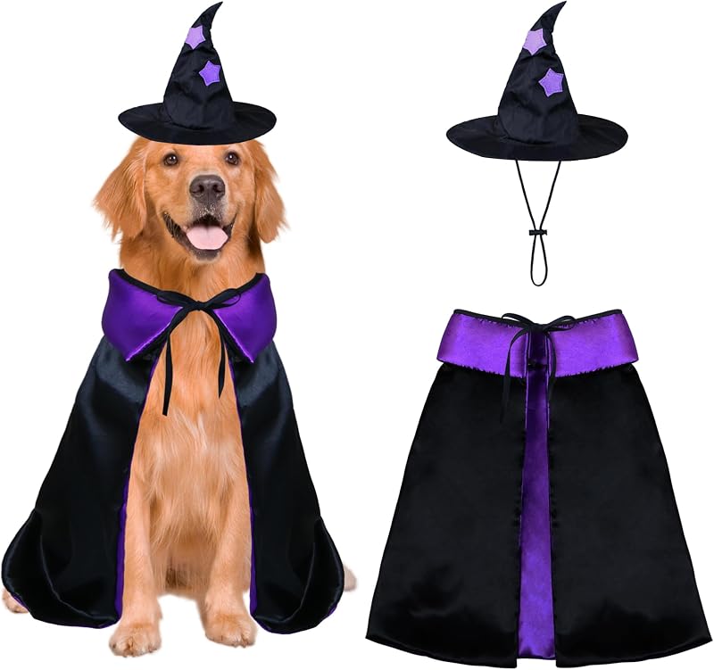 Fantasia de Bruxa para Cães com Capa e Chapéu Ajustável PAYHTOW (Large)