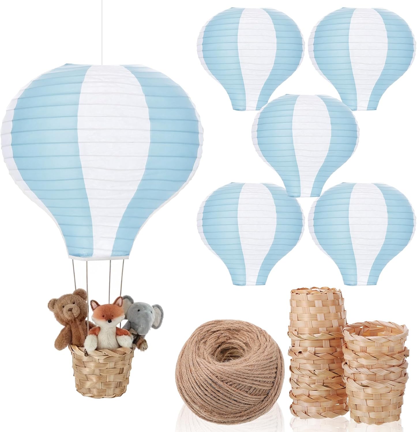 Meooeck 6 Pcs Hanging Hot Air Balloon Decorations Paper Lanterns 12 Inch Reusable Hot Air Balloon Decor Paper Lanterns Set for DIY Craft Wedding Birthday Christmas Home Living Room (Blue White)