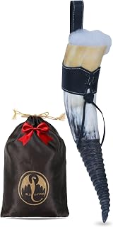 Viking Drinking Horn – 12 Inch with Leather Holster | Handcrafted Beer Mug | Food Safe | Genuine Ox Horn | Natural Polished Finish | Twisted Grip Viking Chirstmas Gifts for Men & Women
