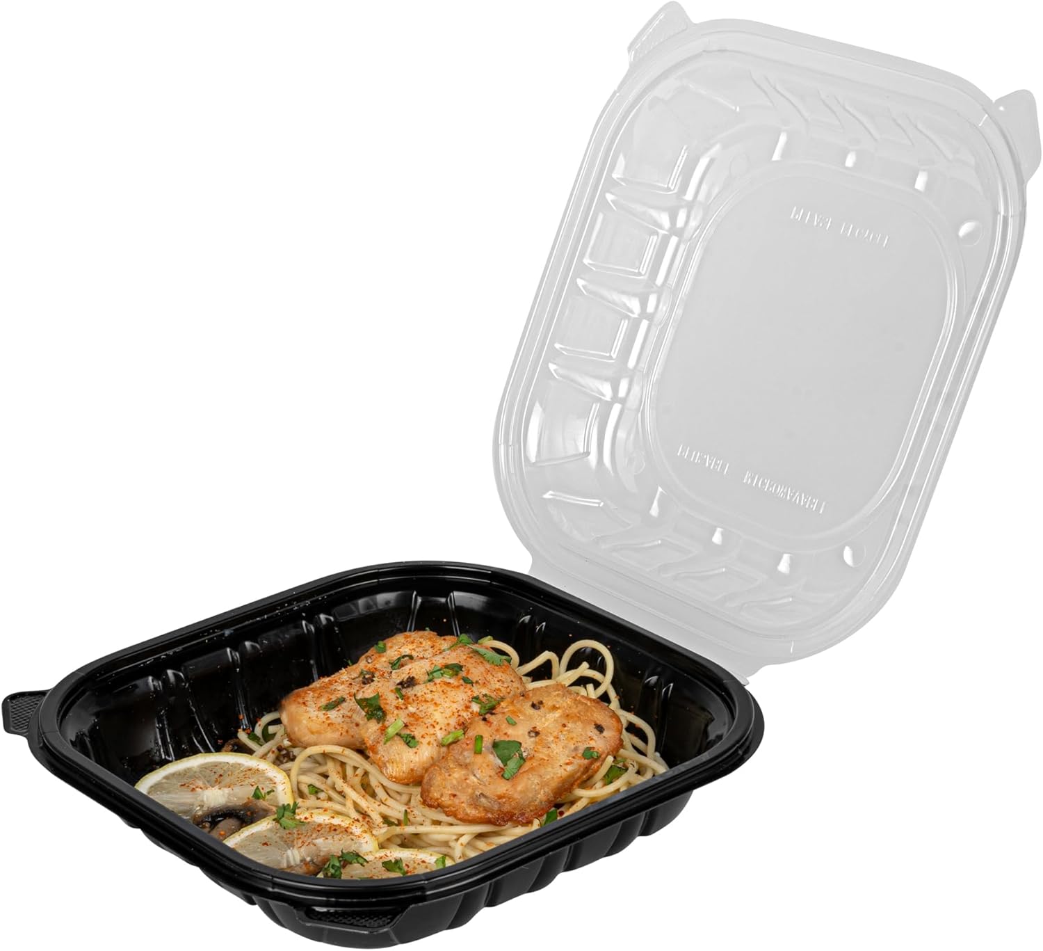 Thermo Tek 40 Ounce Clamshell Containers, 50 Disposable Take Out Boxes - Ventilated Lids, Microwavable, Black Plastic Meal Prep Containers, For Pastas, Salads, Or Sandwiches - Restaurantware
