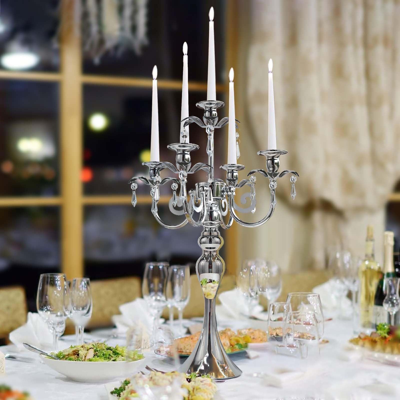 2 Pezzi Candelabro A 5 Bracci In Argento Per Centrotavola, Portacandele In Metallo, Candelabro Retrò Per Centrotavola Per Feste, Eventi, Casa, Decorazioni Per Matrimoni