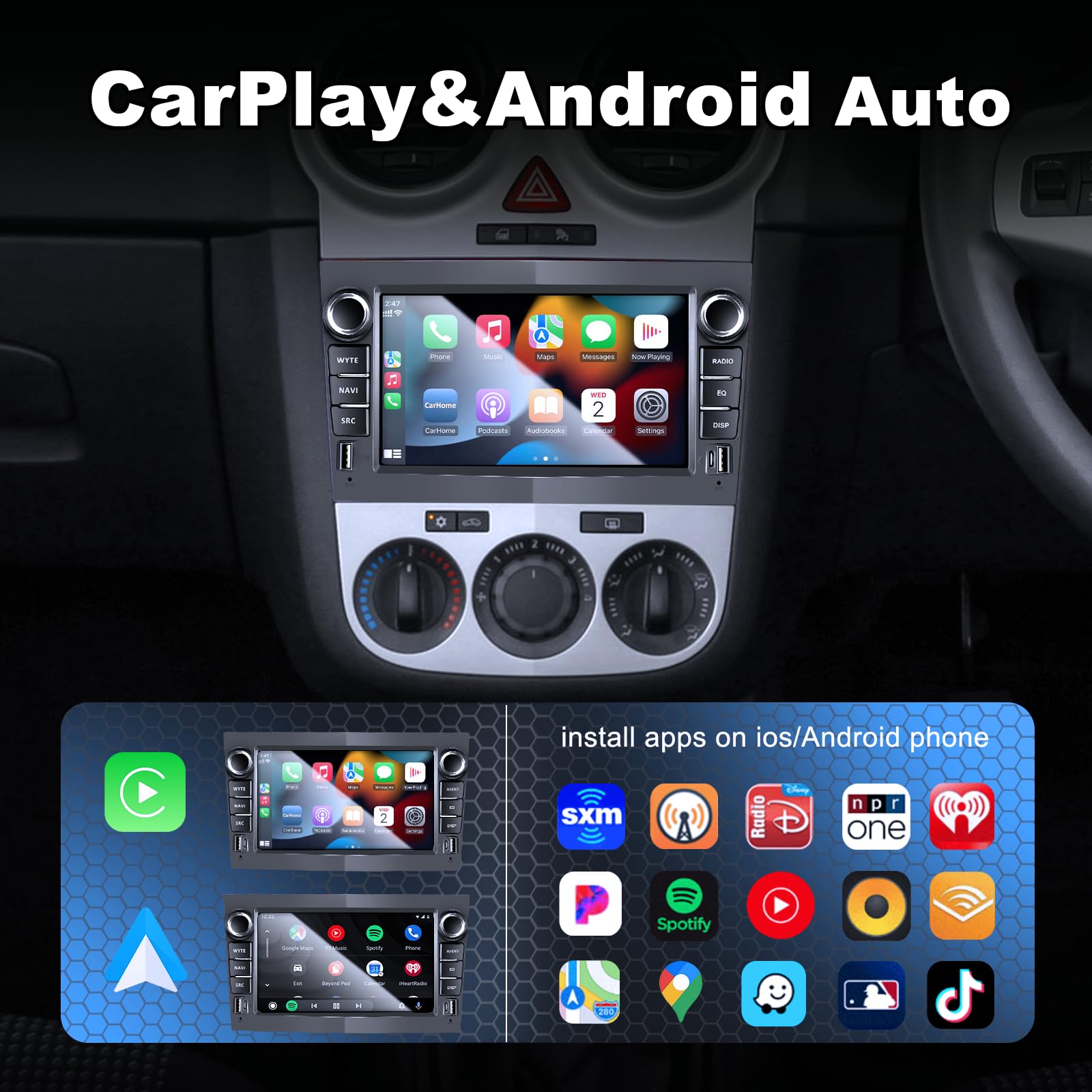 Autoradio per Opel Corsa D/Astra/Zafira/Meriva/Combo con Android Auto e CarPlay Wireless, Bluetooth Car Radio Stereo con Telecamera Retromarcia/Mic/Canbus/App Store/Porta USB(Nero) 2G+32G