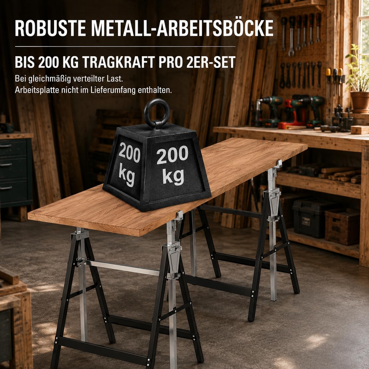 Lot de 2 tréteaux d’échafaudage télescopiques - Support de travail pliable - Hauteur de travail variable de 80 à 130 cm - Réglable en hauteur sur 7 positions - Support métallique, capacité de