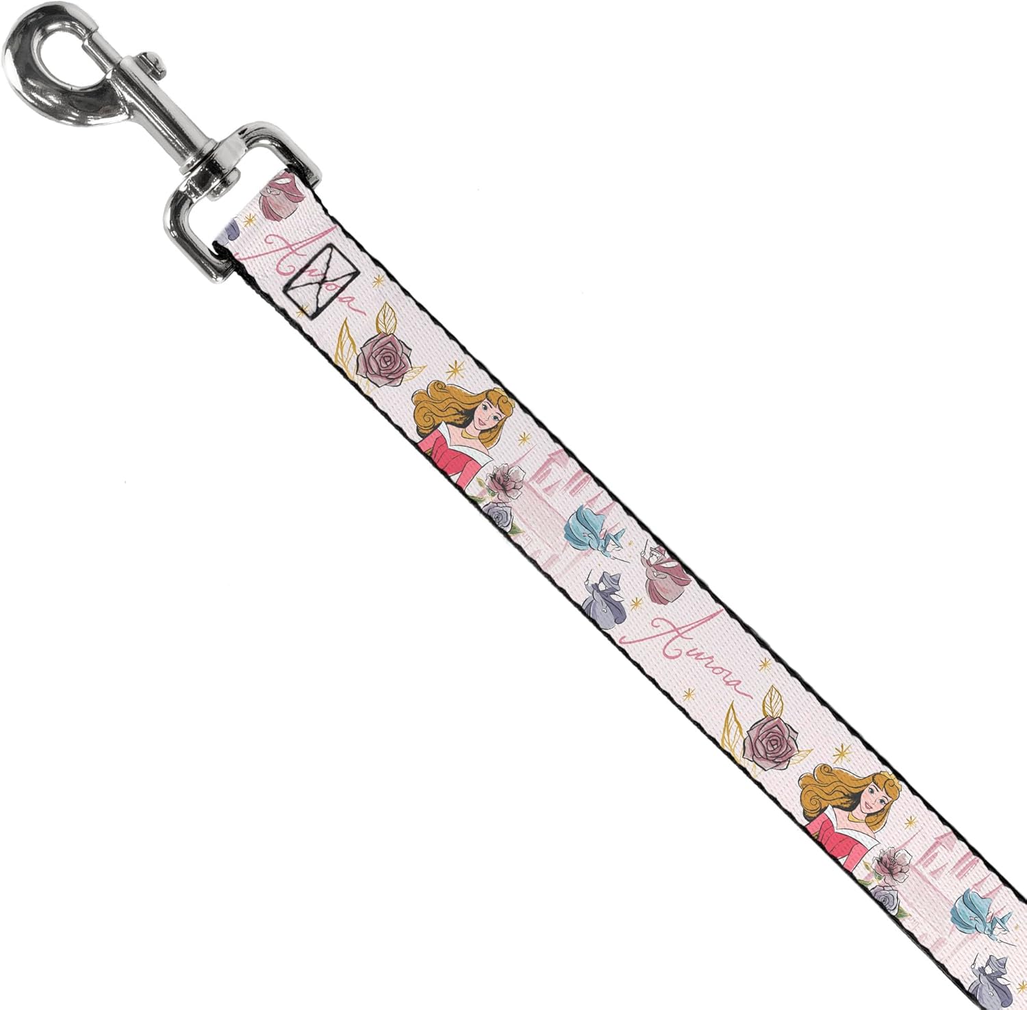 Disney Pet Leash, Dog Leash, Sleeping Beauty Aurora and Fairy Godmothers Pose with Script, 6 Feet Long 1.0 Inch Wide