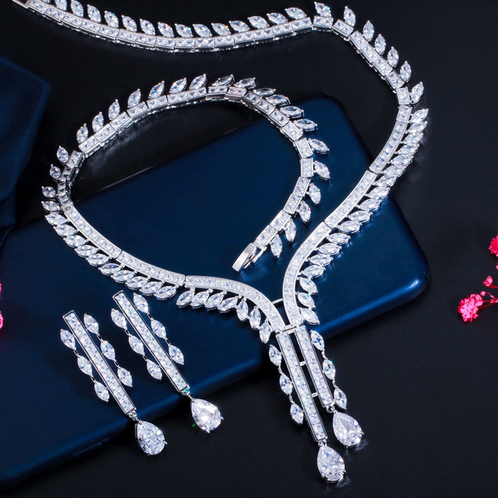 weiße Farbe wassertropfen zirkonia Damen Party Hochzeit Braut kostüm schmuck Set schmucksets