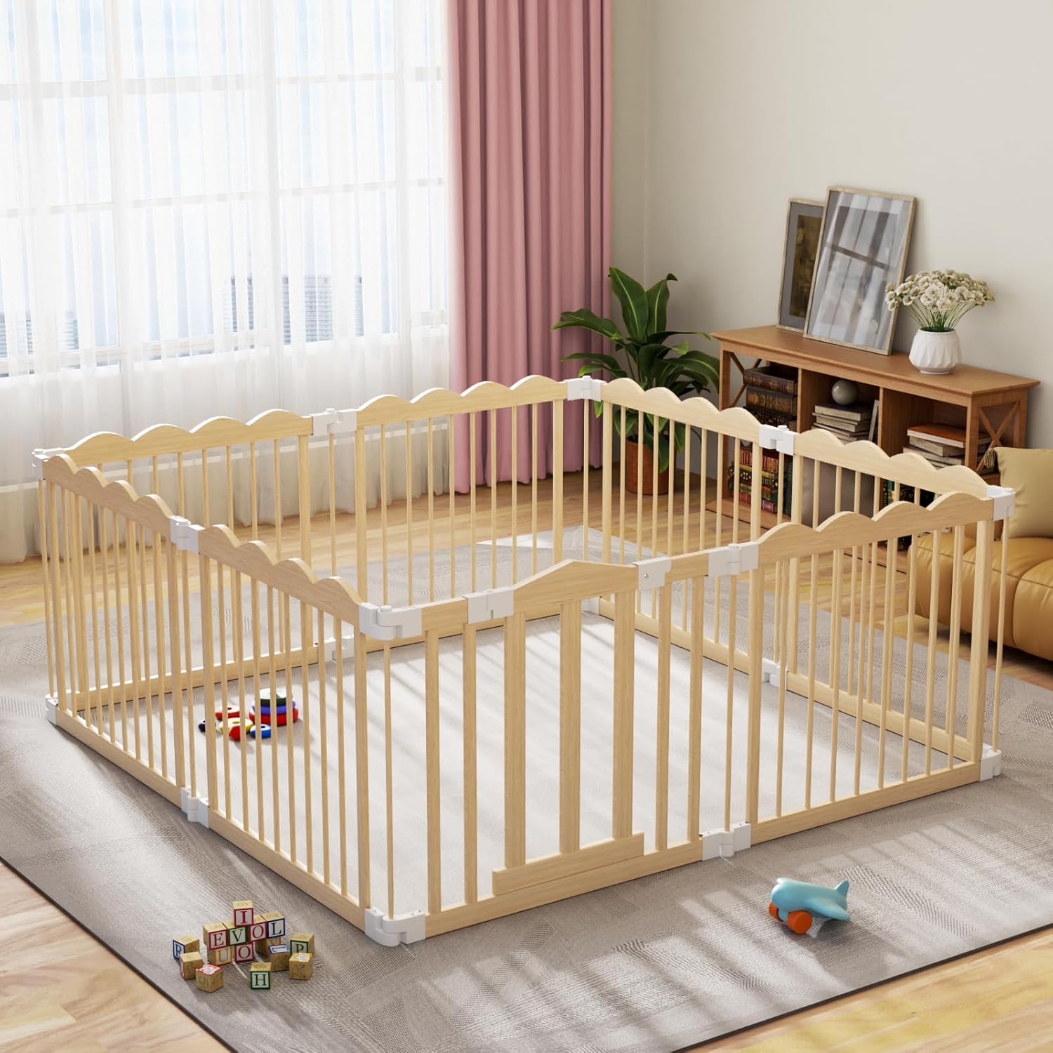Wave Design Baby Playpen Foldable Toddler Playpen Large Baby Fence with Child-Proof Lock