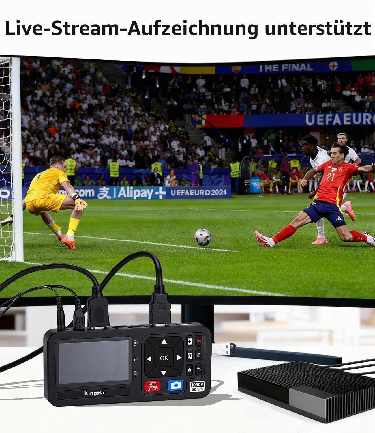 King Ma Video-zu-Digital-Konverter, 1080P 60FPS HD Video Capture Box VHS Videorecorder Digitalisieren Capture von RCA, VCR, DVD, VHS Tapes, Hi8, Camcorder, Gaming-TF/SD/USB-Speicherung (HDMI)