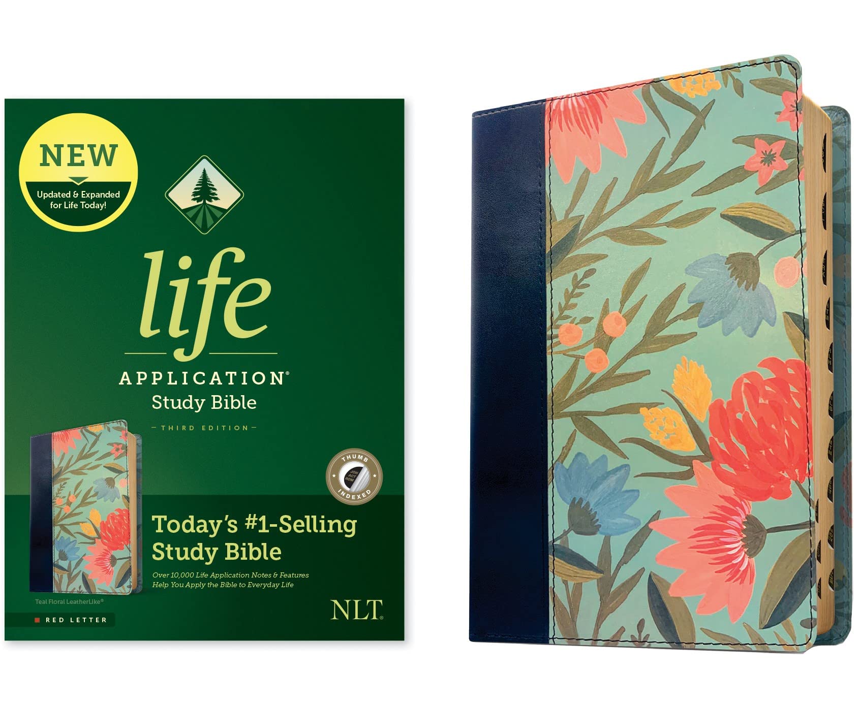 NLT Life Application Study Bible, Third Edition (LeatherLike, Teal Floral, Indexed, Red Letter)