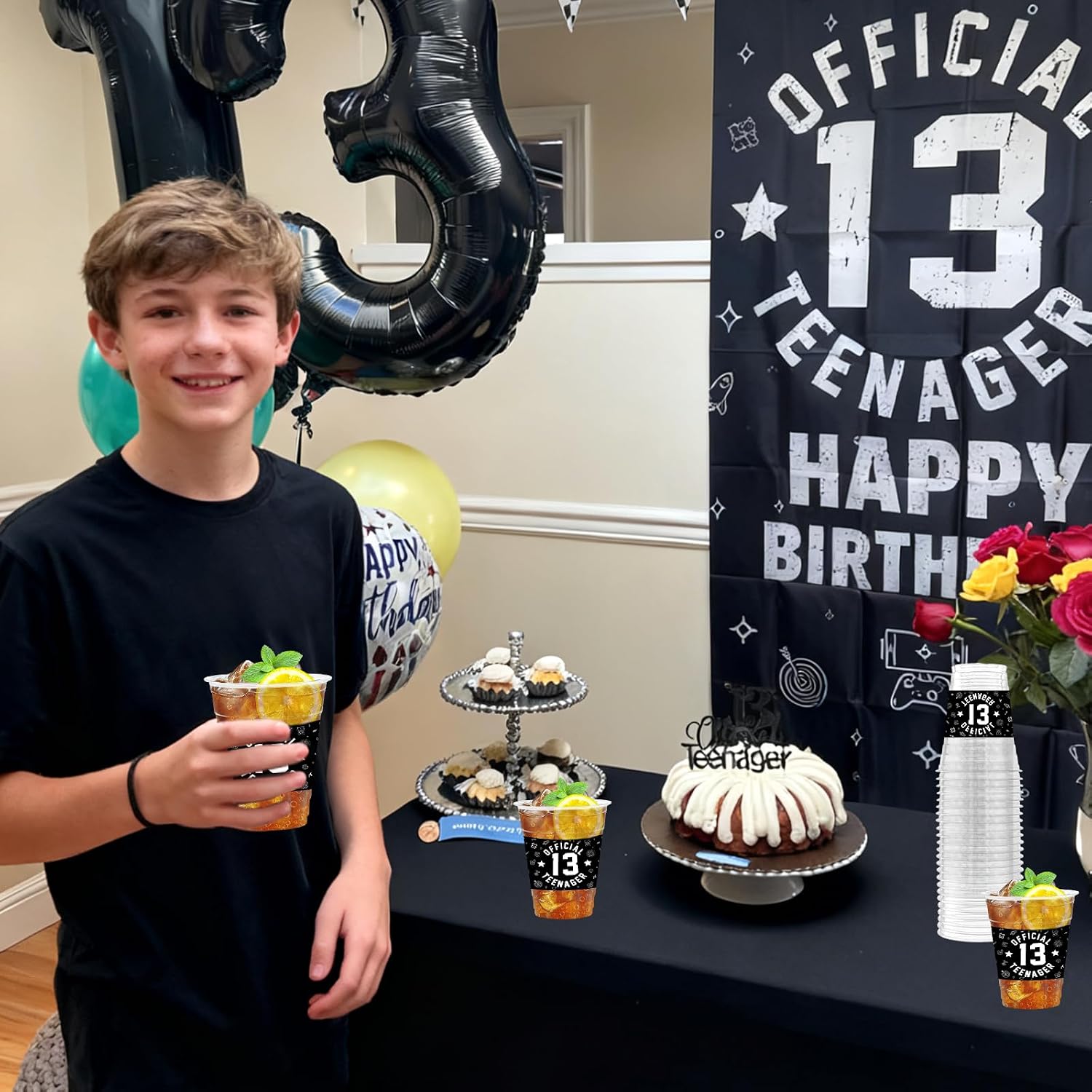 13th Birthday Plastic Cups - 50pcs 12oz Disposable Drink Party Cups for Teenage Boy Birthday Decorations - Official Teenager 13 Year Old Boy Bday Decoration