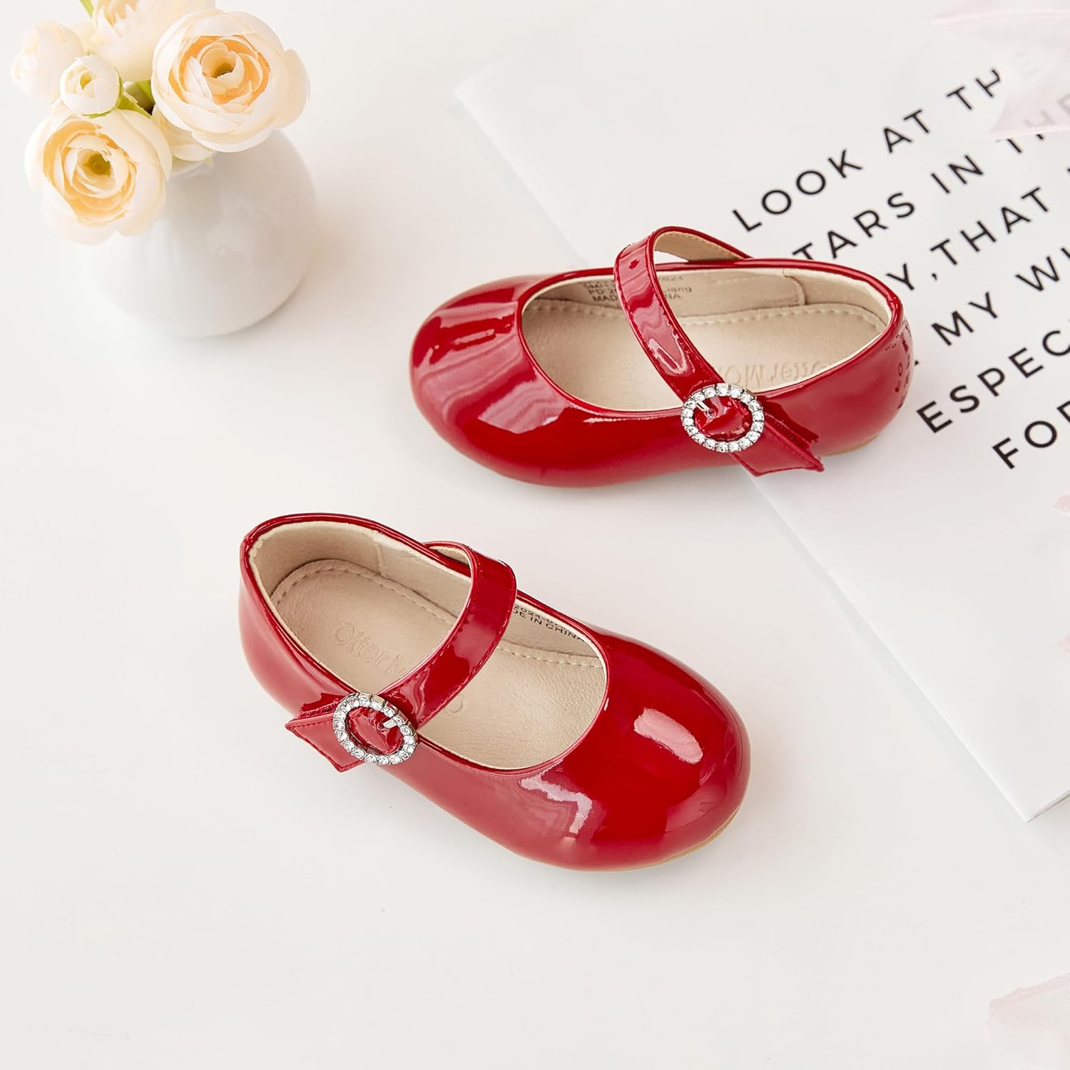 Otter MOMO Toddler/Little Girls Flower Girl Ballerina Flats Shoes Slip-on School Party Red Dress Shoes Size 5 - Image 7