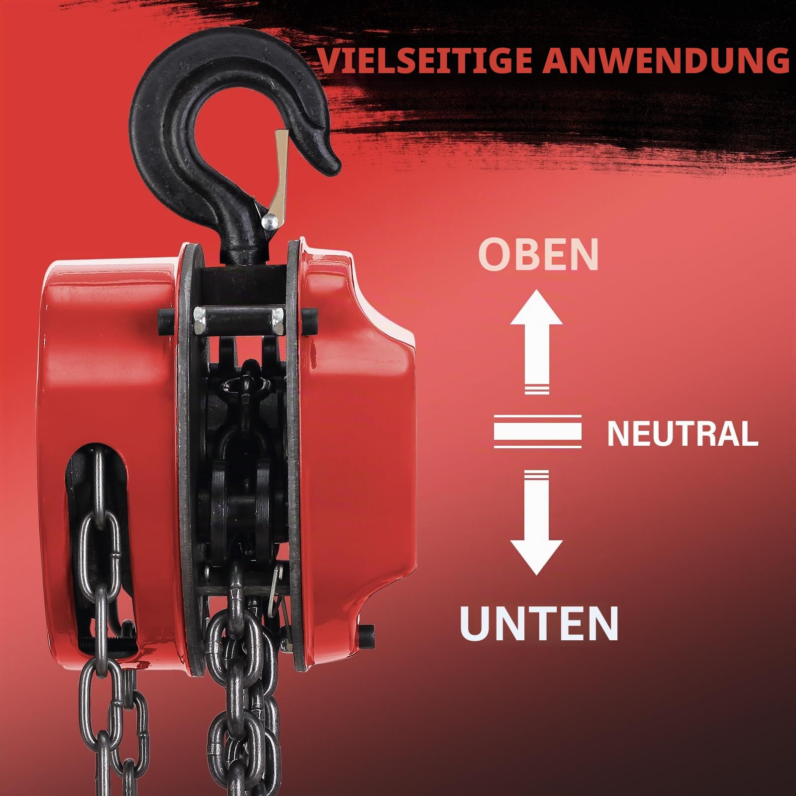 TEENO Flaschenzug 2T Tragkraft 5 m Hubhöhe 360° drehbarer Haken G80-Stahlkette