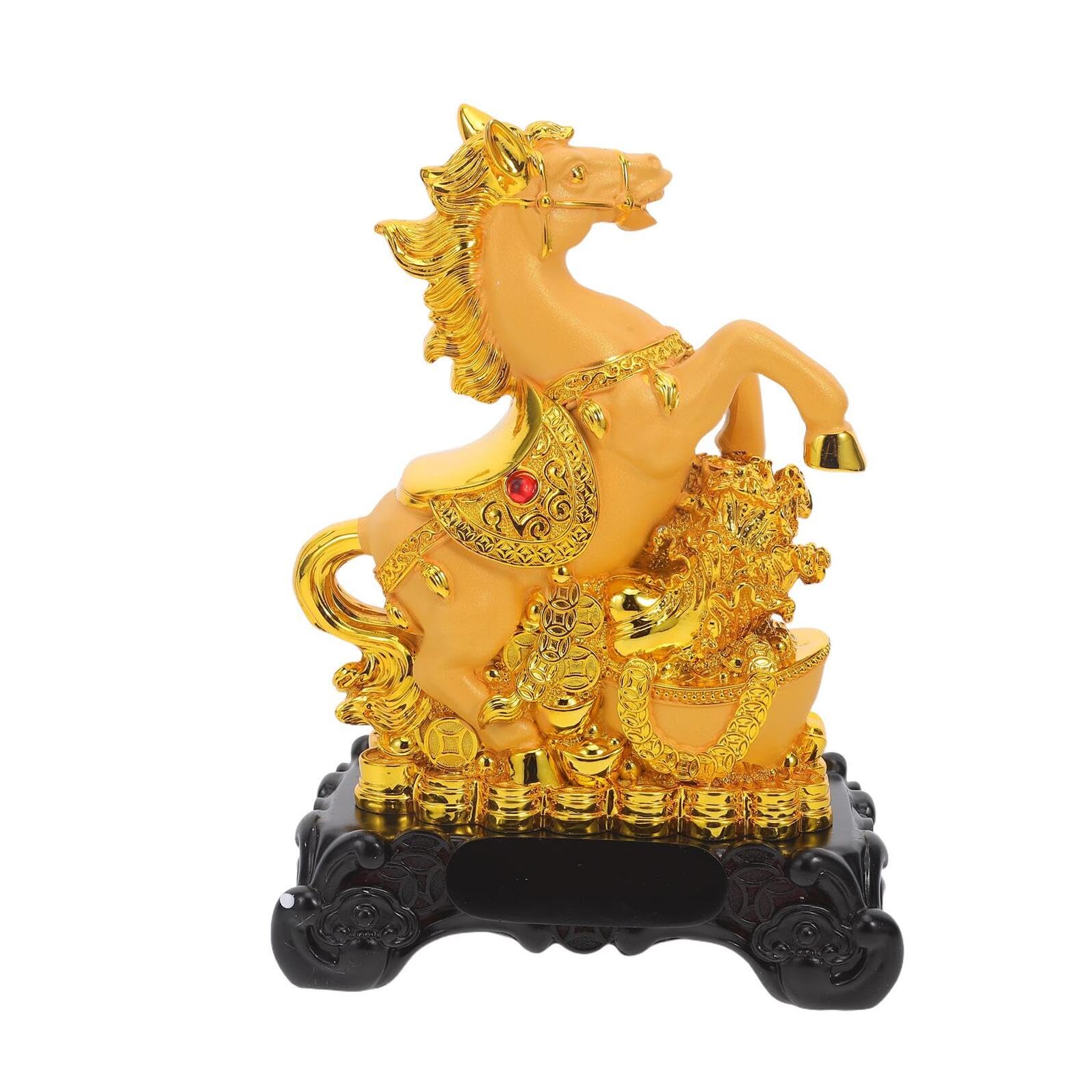 OSALADI Sculpture Cheval Doré en Résine 150X90X220Mm pour Décoration Feng Shui Bureau et Salon Année du Cheval Signe de Réussite et Chance