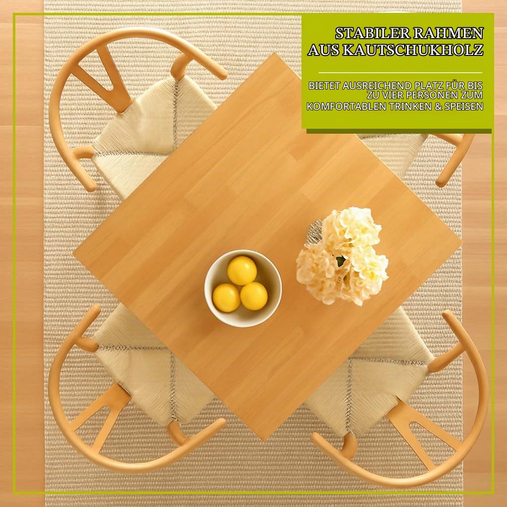 Nicholas Winter Quadratischer Esstisch aus Holz - 90cm x 90cm - Natürlich - 1x 4 Sitzer Klein Rustikal Küchen Esszimmer Massivholz Gummibaumholz Abendessen Bistro Möbel mit 4 Beinen