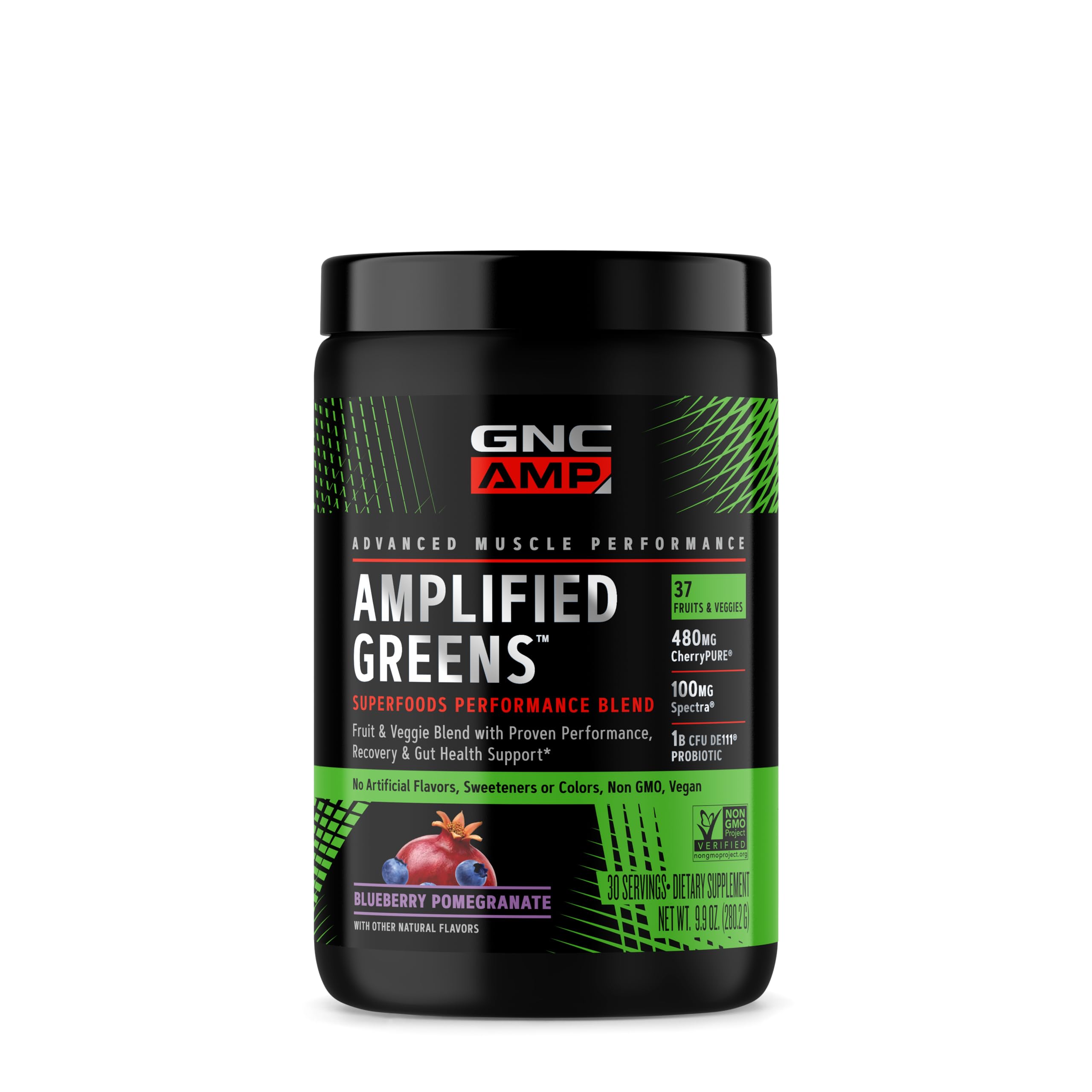 GNC AMP Amplified Greens Superfoods Performance Blend - Vegan Athlete Superfood Drink - Blueberry Pomegranate - 9.9 Oz (30 Servings)