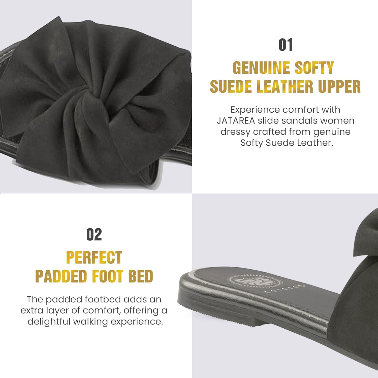 JATAREA Women’s Slip-On Leather Flat Sandals with Round Open Toe | Classic and Trendy Slippers - Image 5