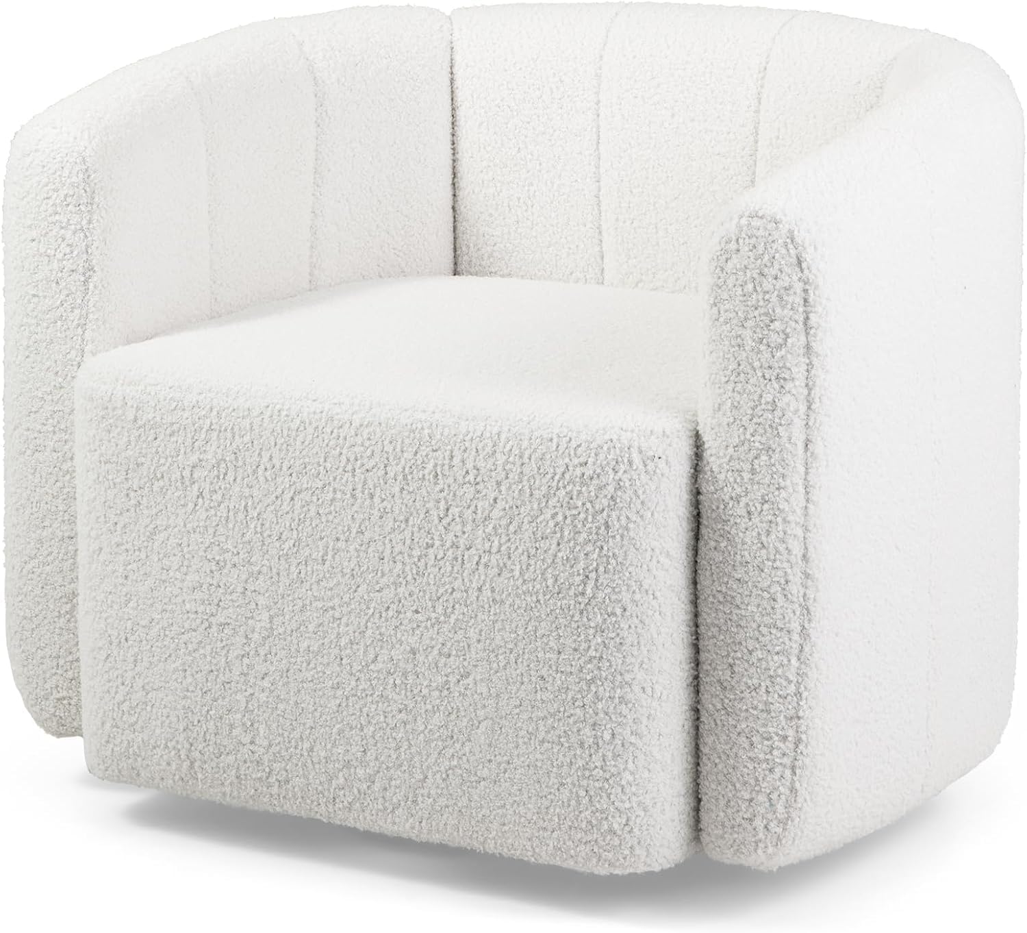 KOMFOTT Swivel Barrel Chair, Sherpa Fabric Accent Chair with Curved Backrest & Armrests, Upholstered Armchair with Wide Seat, Pumpkin Shaped Single Sofa Chair for Living Room, Bedroom, White