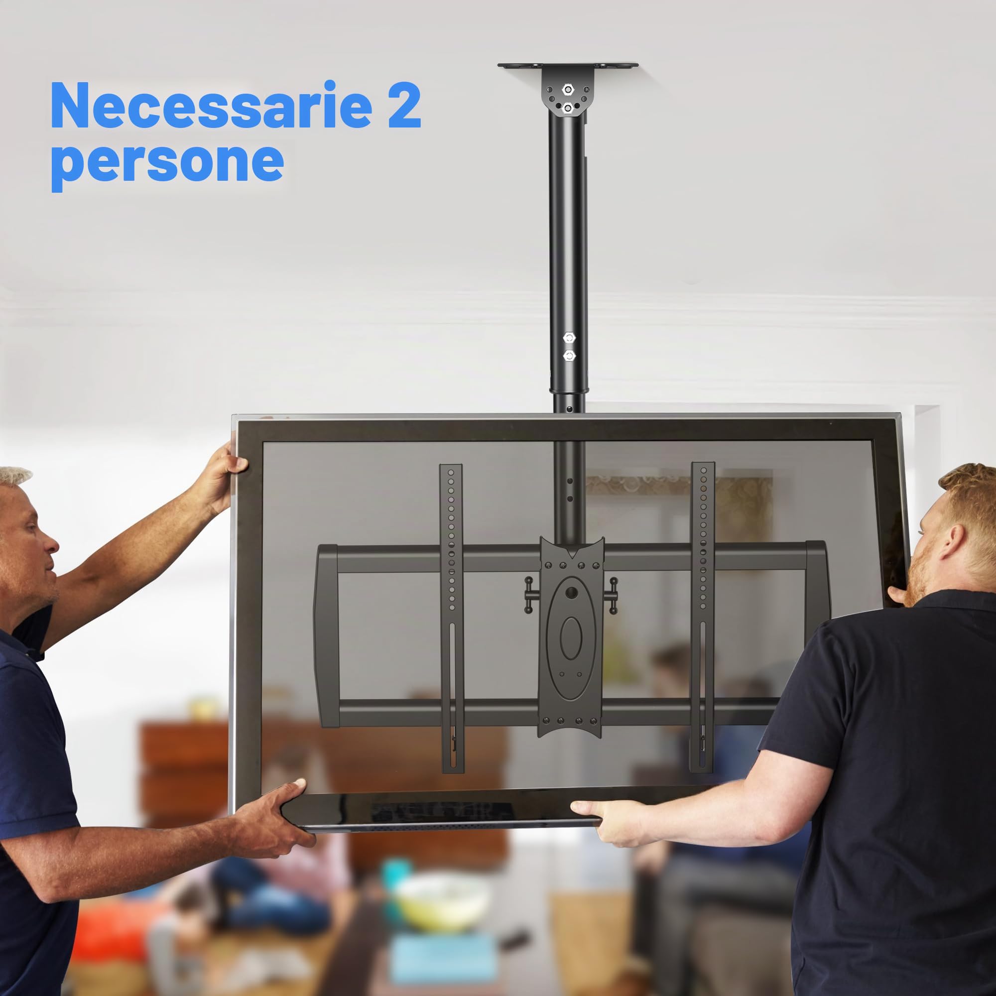 XINLEI Supporto TV a Soffitto per Display LCD LED Plasma 37-75 Pollici, Girevole e Inclinabile, Altezza Regolabile, VESA Max 600x400 mm, Portata 50 kg MC61A