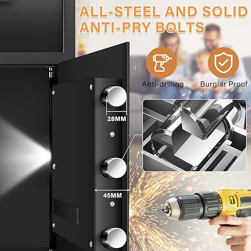 Miniatura 2 de Caja de seguridad impermeable e ignífuga de 2.12 pies cúbicos, caja de seguridad para el hogar con bolsa de documentos ignífuga, caja fuerte grande