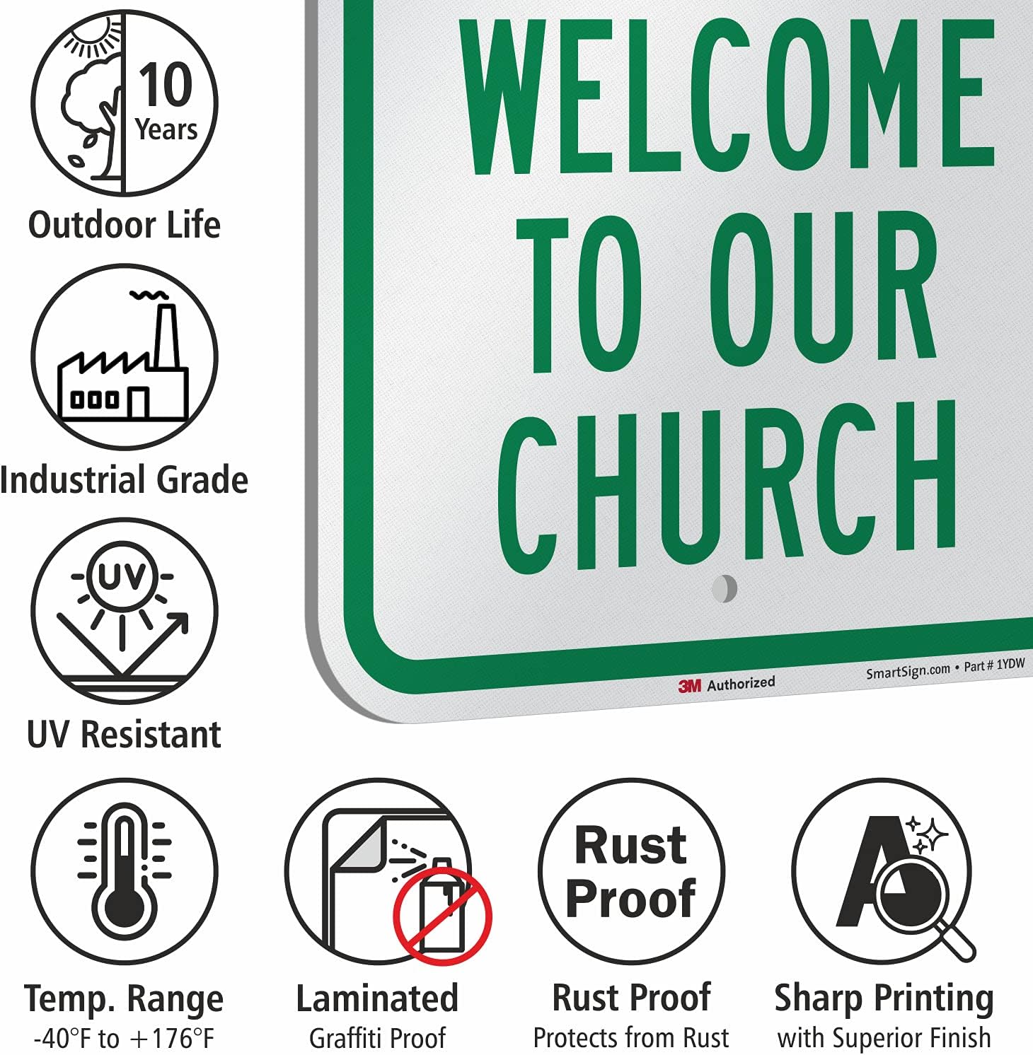 SmartSign "Visitor Parking - Welcome To Our Church" Sign | 12" x 18" 3M Engineer Grade Reflective Aluminum