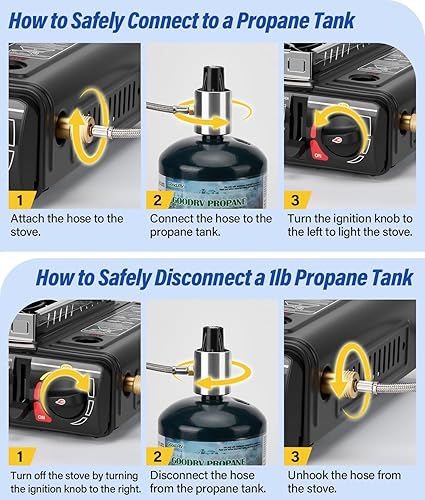 Miniatura 7 de WADEO Estufa de camping portátil de combustible dual con manguera reguladora de propano, estufa de gas portátil para parabrisas, estufa de