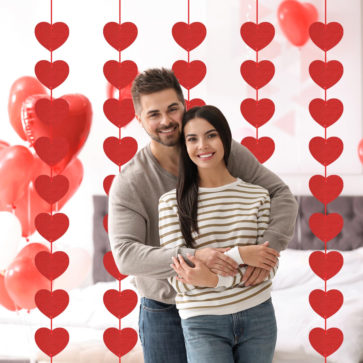 FIGCY 6-Pack Hanging Heart Bunting Banner Decorations, 96 Pieces in Red Vertical Hearts, Valentines and Anniversary Party Decor - Image 4