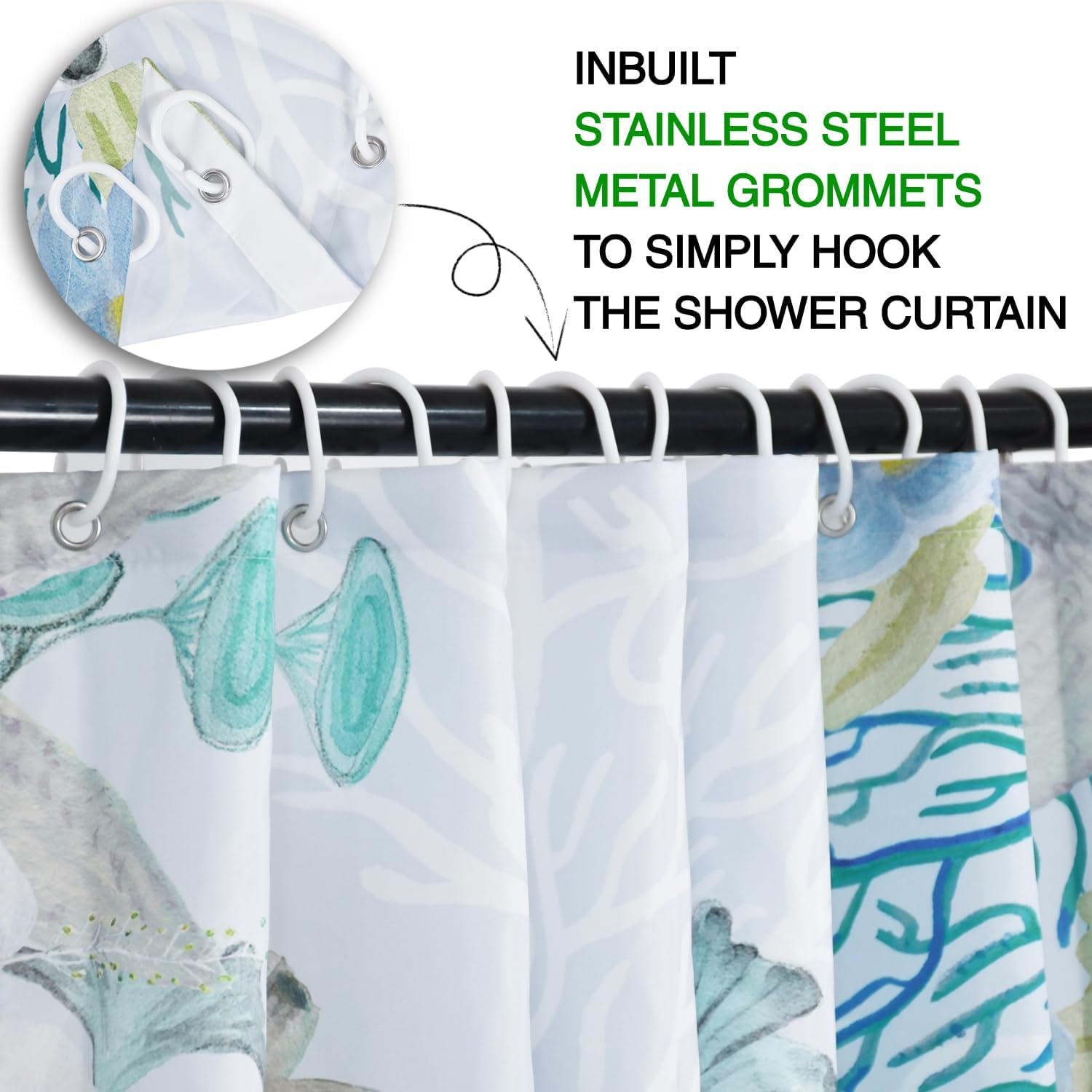 Coral Starfish Extra Long Shower Curtain, Ocean Underwater Machine Washable Waterproof Fabric for Bathroom Bathtub Decor with Hooks 72Wx78H