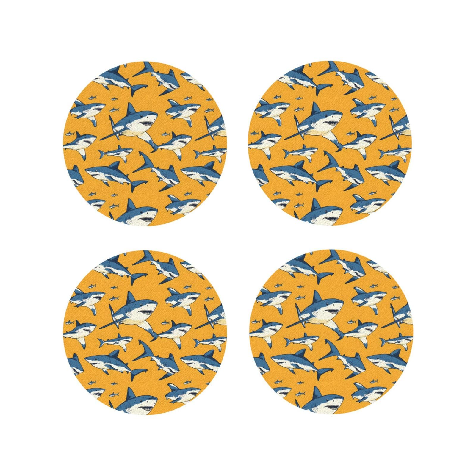 Smazdfxx Women's As Pic Leather Coasters Set Of 4 - Cool Shark Blue Print Lightweight Drink Coasters For Desk