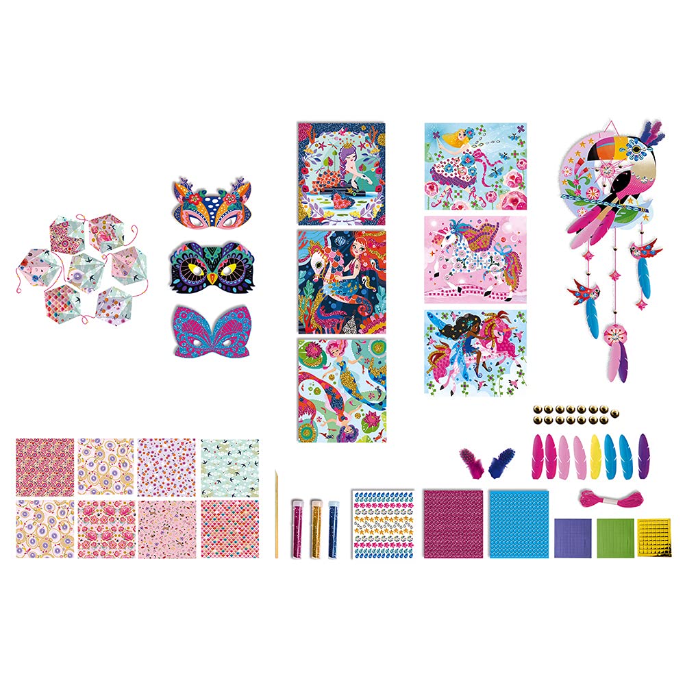 Janod Kit Créatif Coffret Multi-Activités 11 Décos Girly - Loisirs Créatifs - Imagination et Créativité - Dès 7 Ans