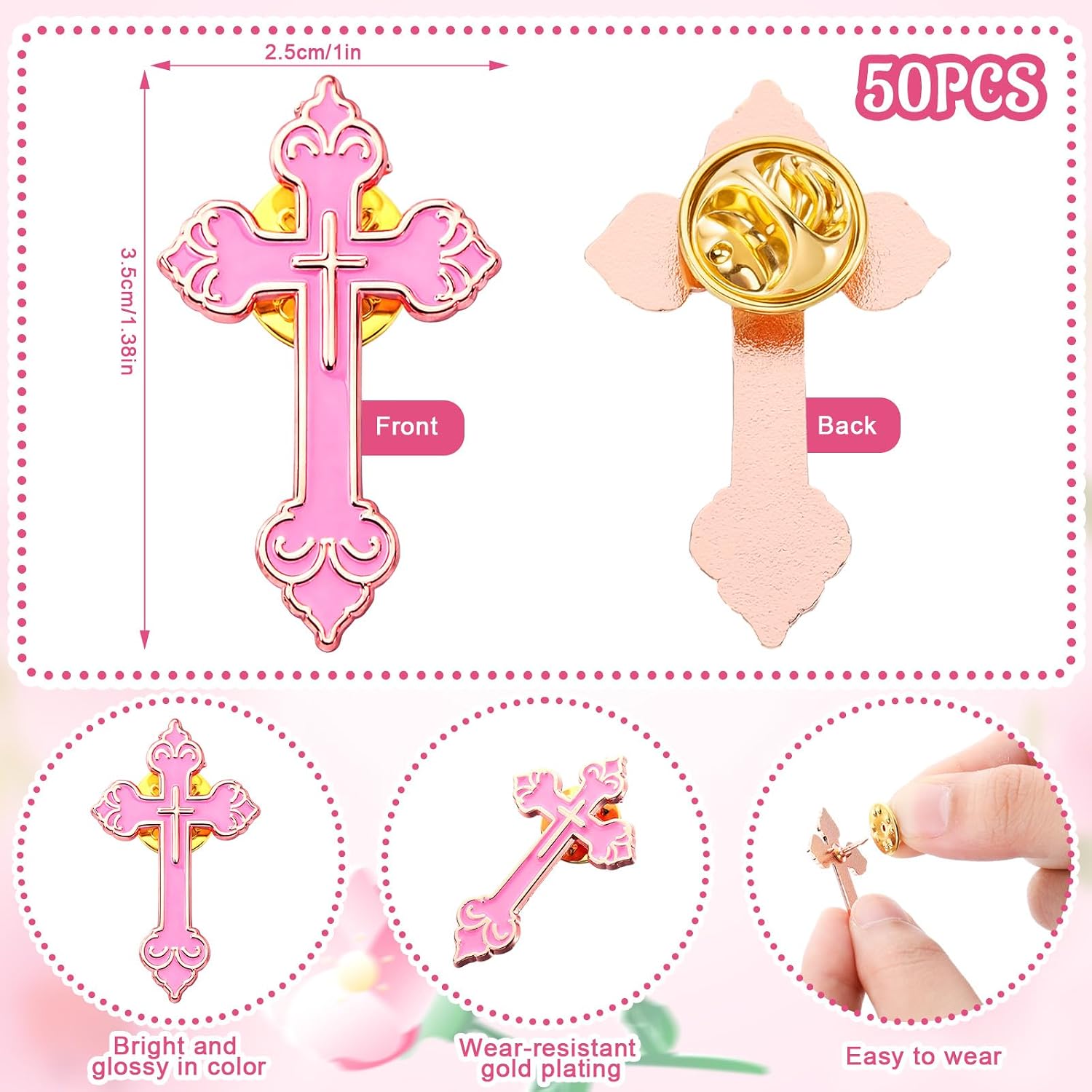 50 Sets Christian Mothers Day Gifts Bulk Pink Cross/Butterfly Enamel Pins with Woman of Faith Cards for Church Ladies Woman Group Welcome Bag Stuffer Religious Party Favors