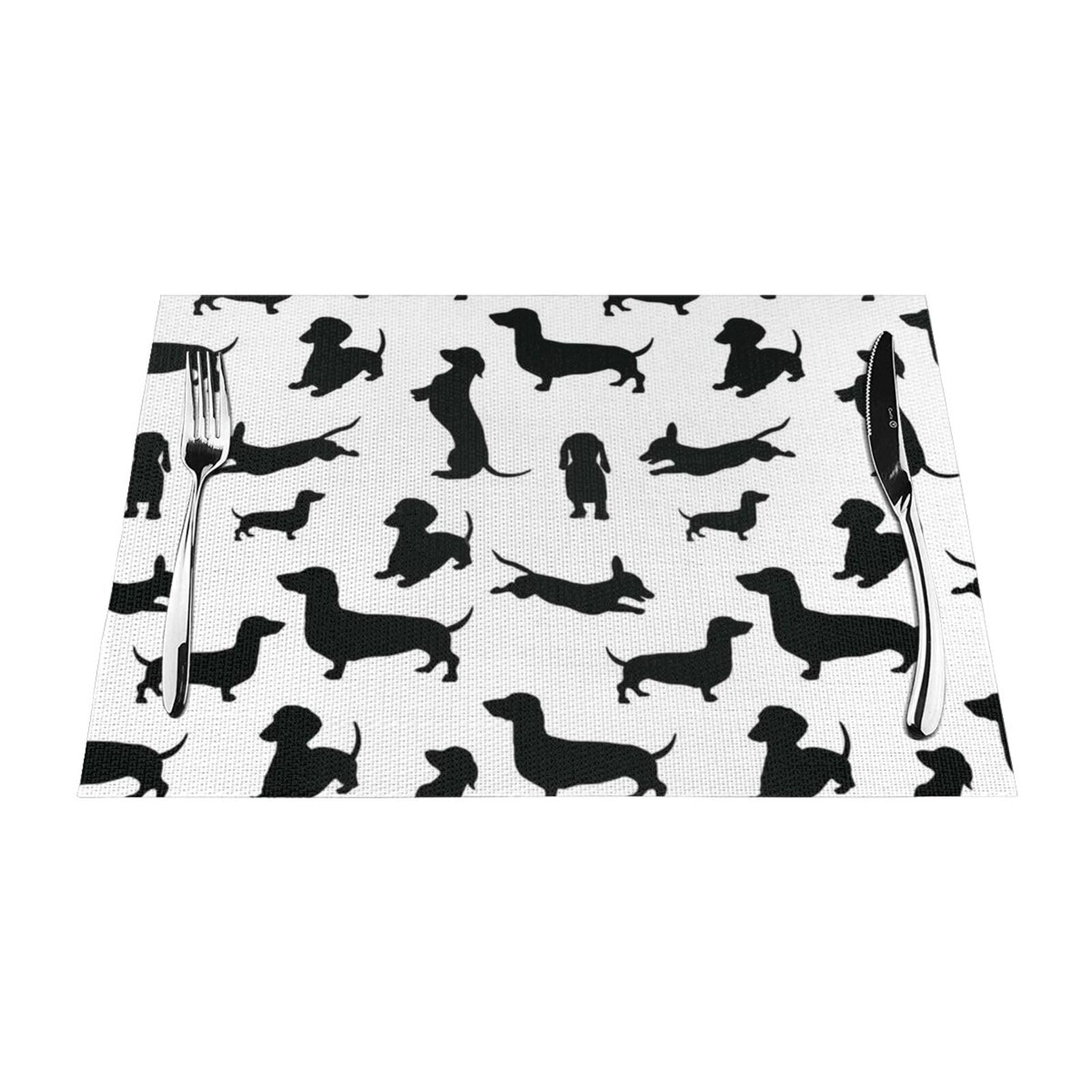 PVC Placemat Set of 1 PCS, 45x30 CM, Black Dogs Dachshund Dog Printed Non-Slip Heat Resistant Place Mats for Kitchen Dining Table Indoor Outdoor