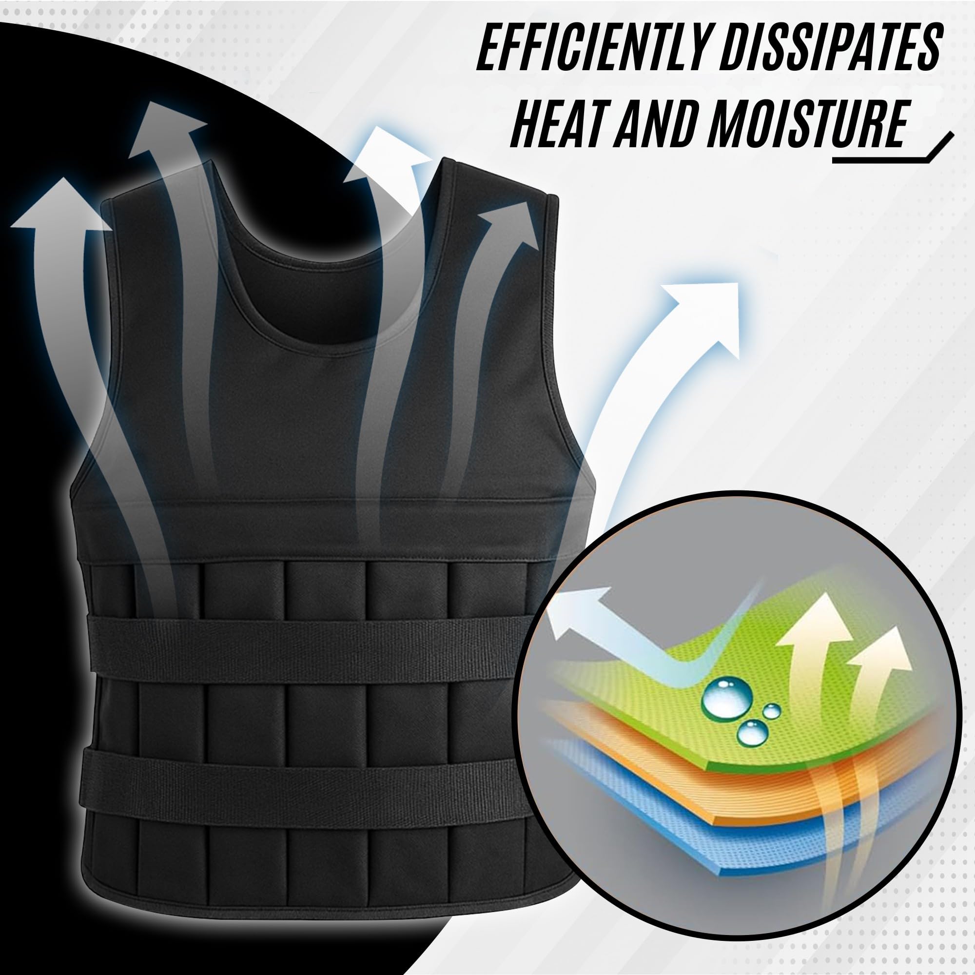 Gilet Lesté 20kg pour Homme et Femme, Gilet de Poids Réglable pour Musculation, Calisthénie et CrossFit, Gilet de Course avec Poids, Design Ergonomique et Respirant (Noir)