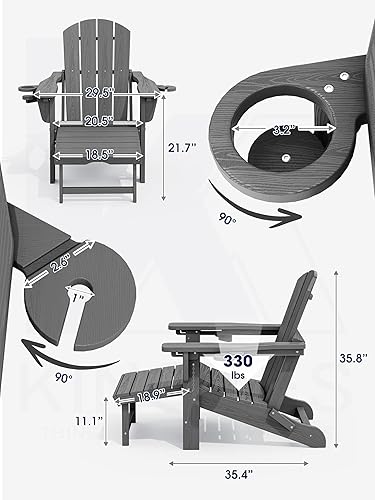 Miniatura 2 de KINGYES Silla Adirondack plegable ajustable con otomana retráctil, resistente a la intemperie de HDPE, silla de exterior de gran tamaño con soporte