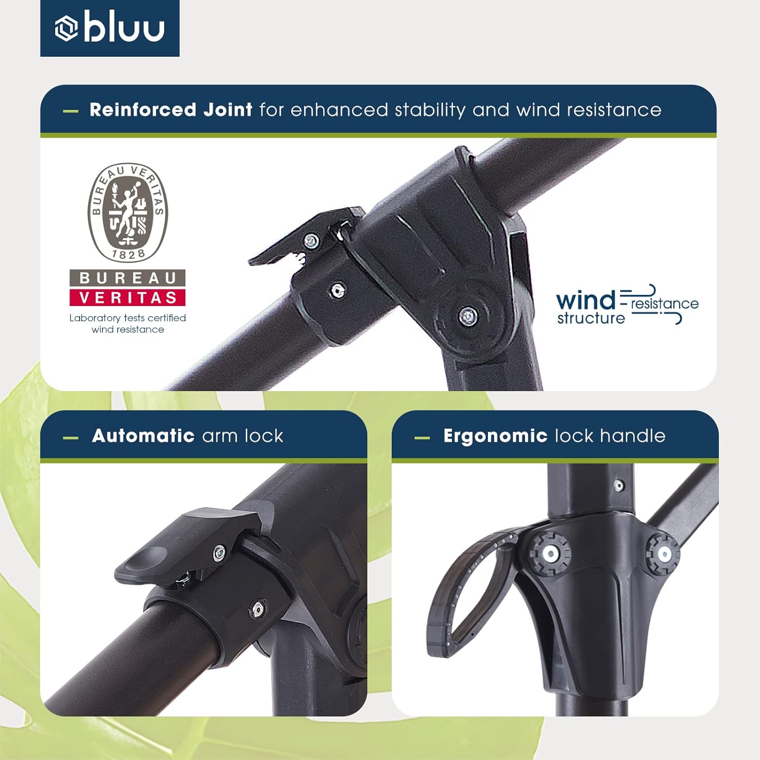 BLUU 10 FT Patio Offset Umbrella Outdoor Cantilever Umbrella Hanging Umbrellas, Fade Resistant Crank & Cross Base (Beige, 10 FT WITH LIGHTS&COVER)