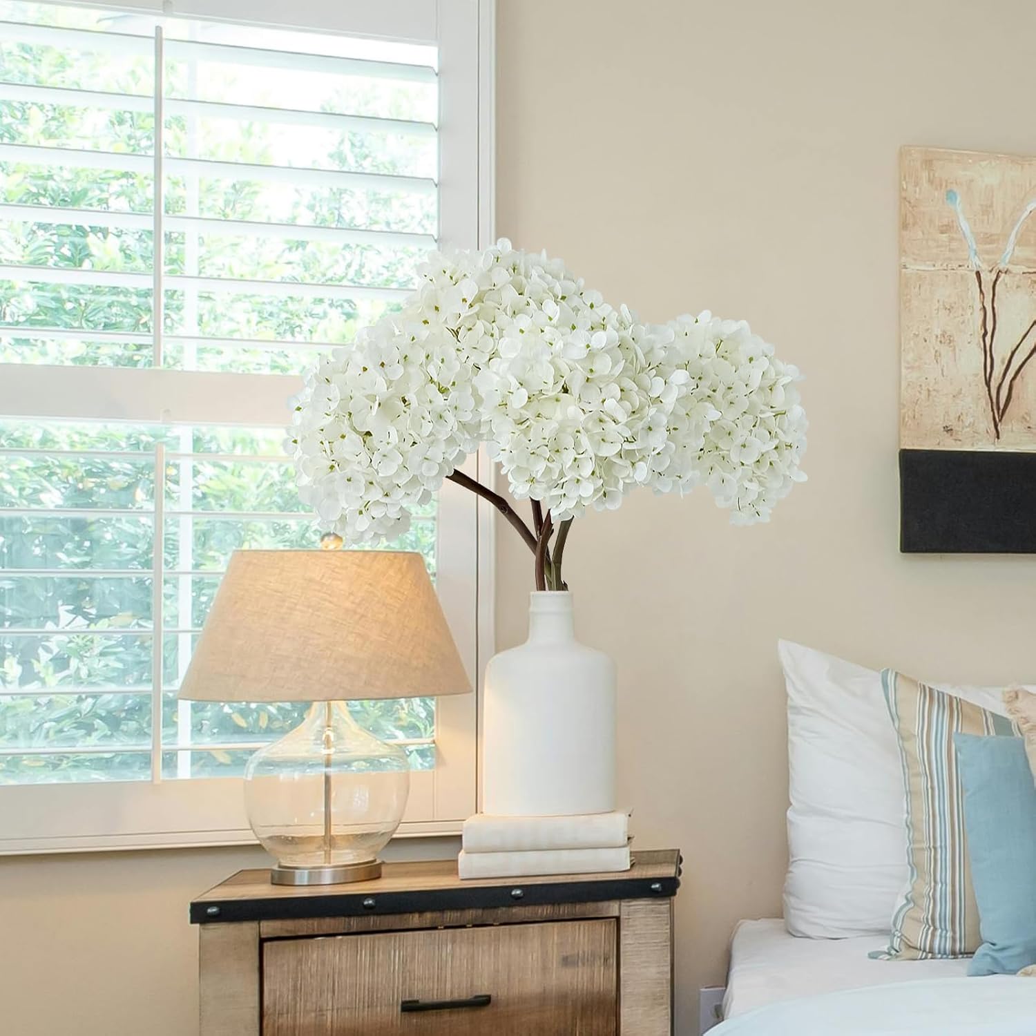 3PCS White Hydrangea Artificial Flowers 25.6" Large Fake Hydrangeas Flowers with Stems Faux Silk Bouquet for Indoor Home Decor Table Wedding Party Floral Outdoor Centerpieces - Image 6