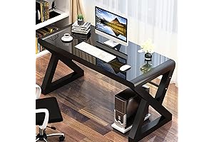 SAMERY 55.1 Inch Modern Glass Writing Desk