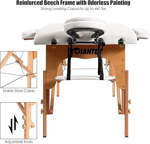 Miniatura 2 de Giantex Mesa de masaje portátil con pestañas, cama de masaje, cama de spa, altura ajustable con base facial y funda de transporte, mesa de tatuaje