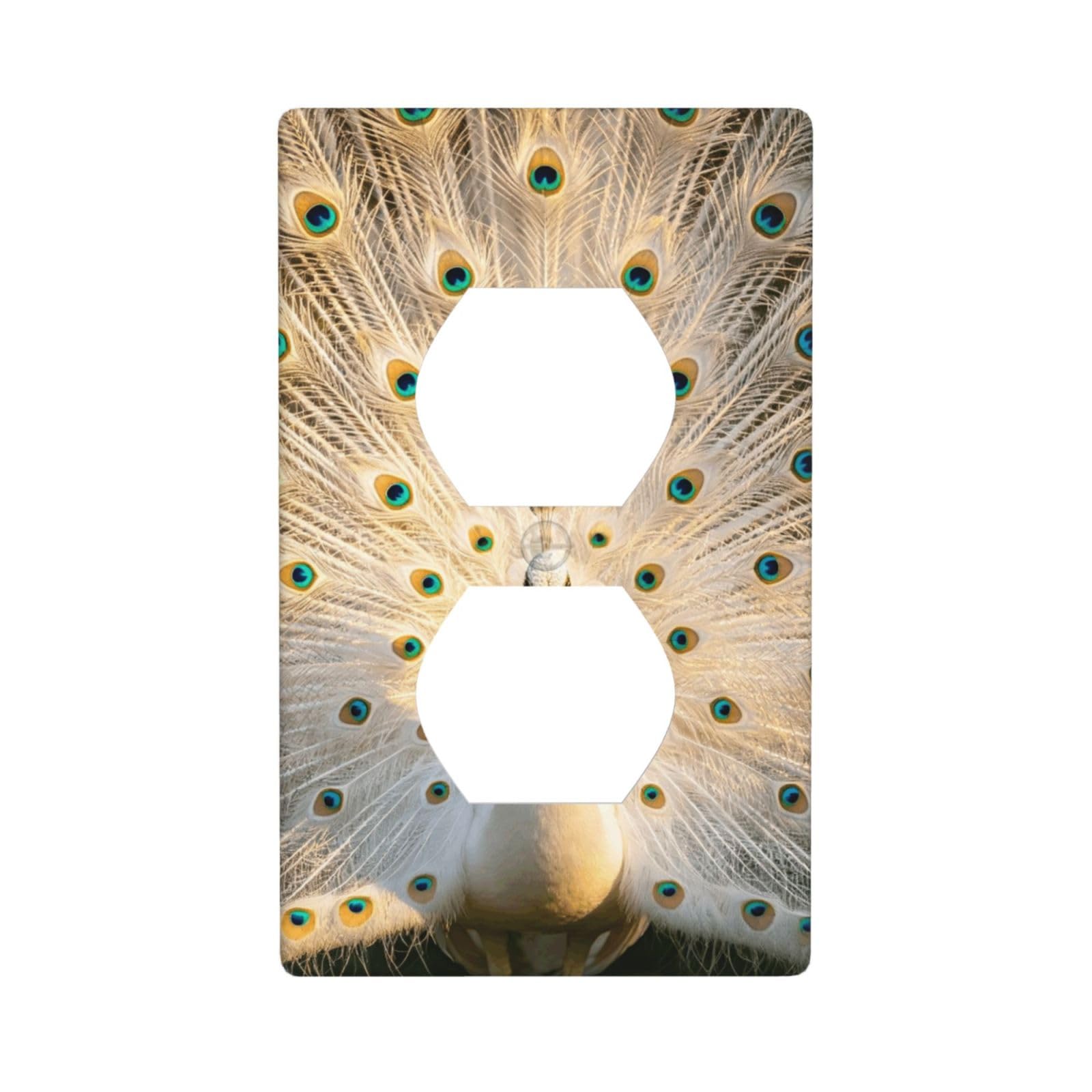 White Peacock Art Decorative Switch Plate Cover-Unbreakable Polycarbonate Wall Plate for Home Office, 1 Gang with Screws