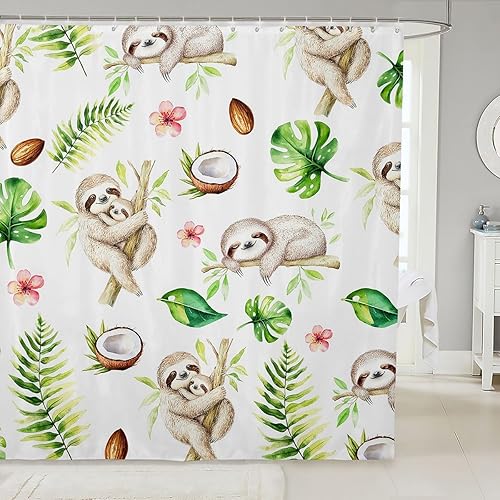 Miniatura 13 de Tiki Bar - Juego de cortina de ducha de inspiración retro, cortina de ducha para fiesta hawaiana feliz para niños y niñas, bonito patrón Tiki Multi