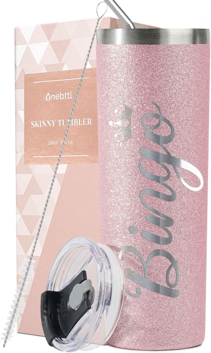 Onebttl Bingo Gifts, Bingo Accessories for Women, 20oz/590ml Stainless Steel Insulated Tumbler with Straw, Skinny Travel Mug Cup Tumbler - 5D Print, White
