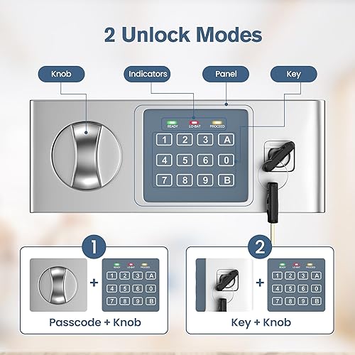 Miniatura 2 de Caja de seguridad para el hogar, caja de seguridad de 0.6 pies cúbicos, caja de seguridad digital para dinero, joyas, documentos y armas, caja