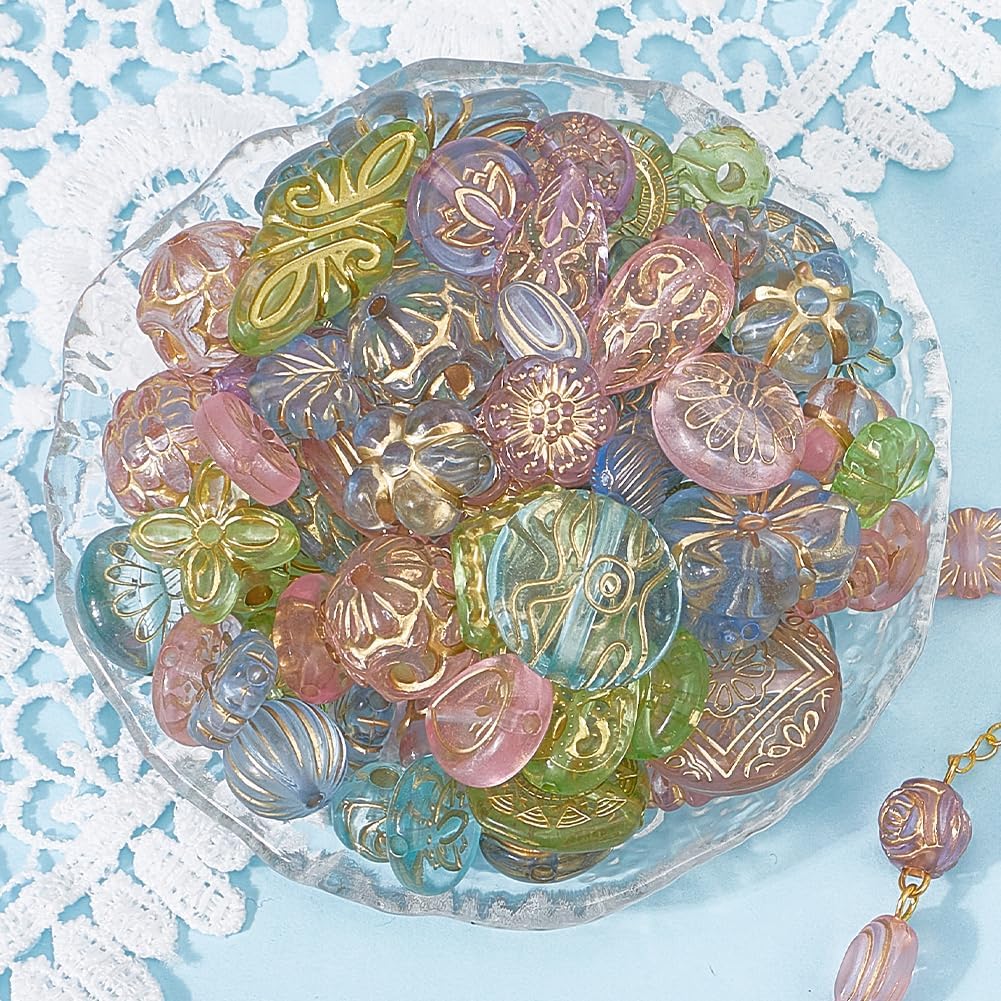94PCS Assorted Acrylic Bohemian Beads with Holes Metal Enlaced Transparent Colorful Vintage Aesthetic Flower Round Oval Czech Bead for Jewelry Making Bracelet Necklace DIY Craft Supplies - Image 6