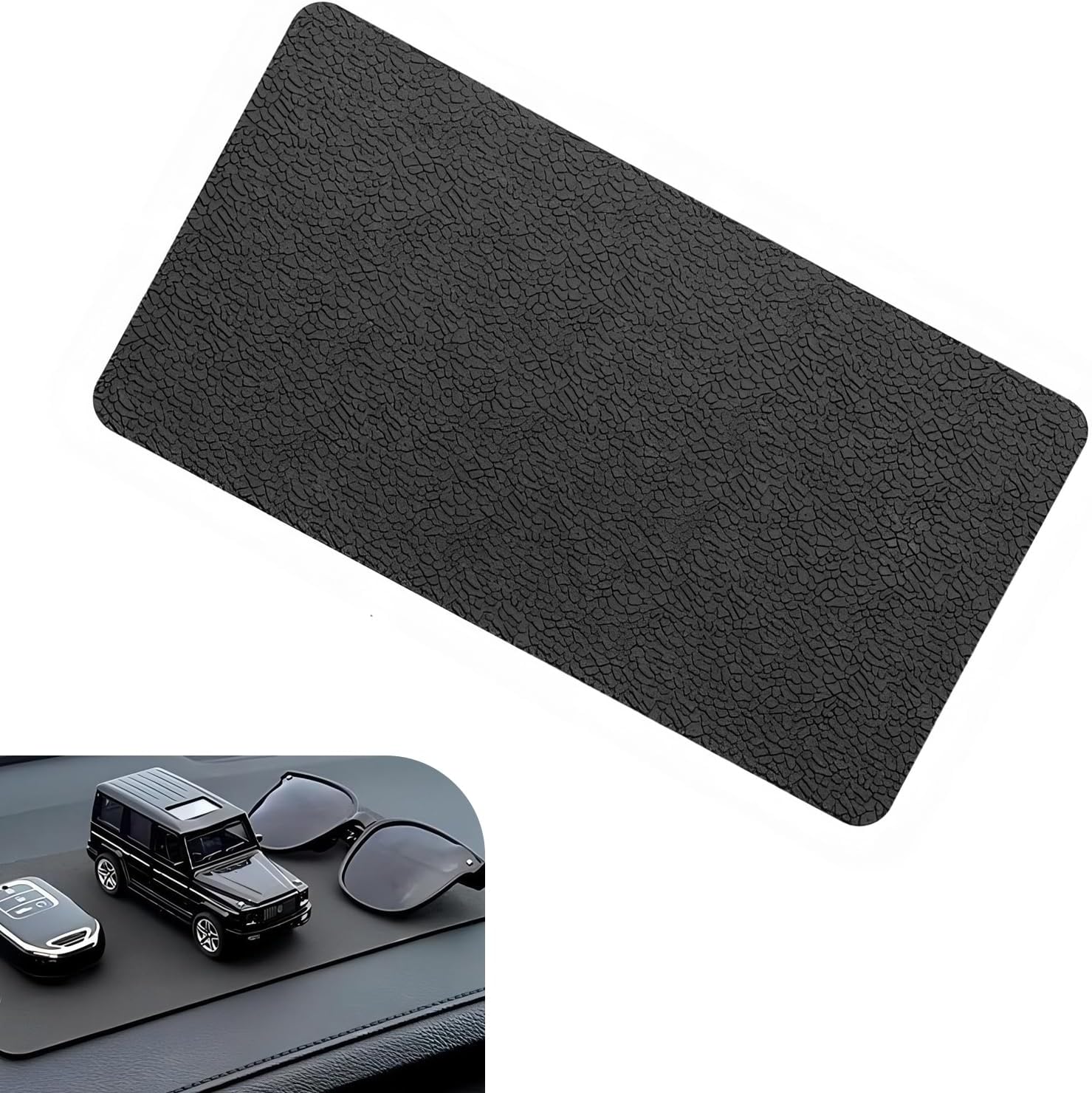 Car Dashboard Non Slip Mat, Anti-slide Multifunctional Storage Mat for Phones Keys Sunglasses Coins, Washable High-temperature Resistant Sticky Pad, for Most Vehicles (Black)