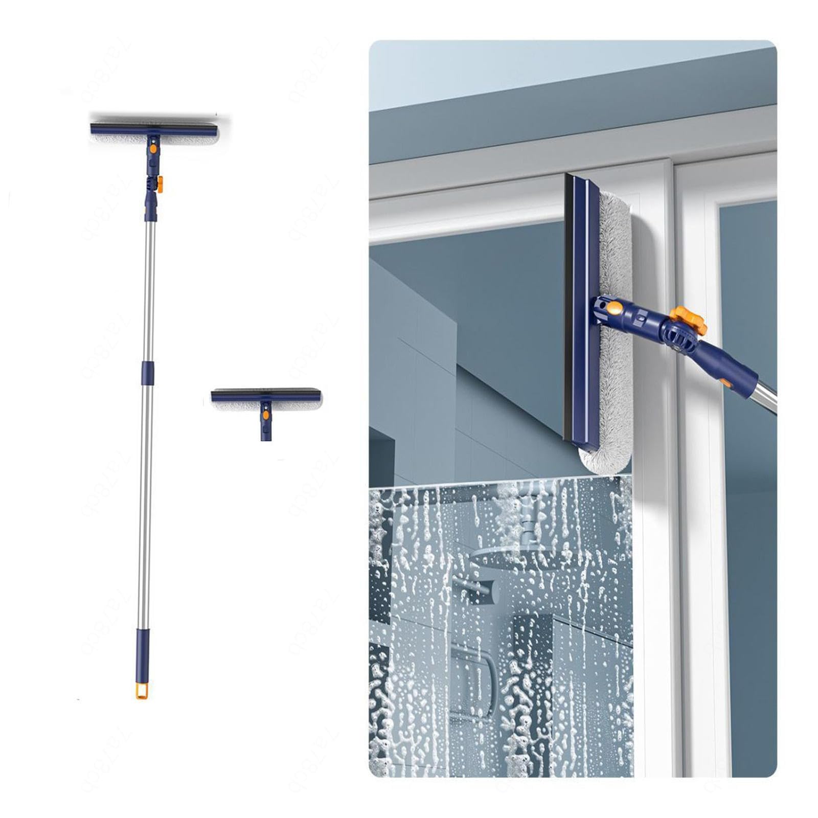 Teleskop Fensterwischer mit Drehbarem Kopf Fensterreinigungsset mit Verstellbarer Verlängerungsstange Geeignet für Glas, Autoscheiben usw,white-120cm（47.24in）