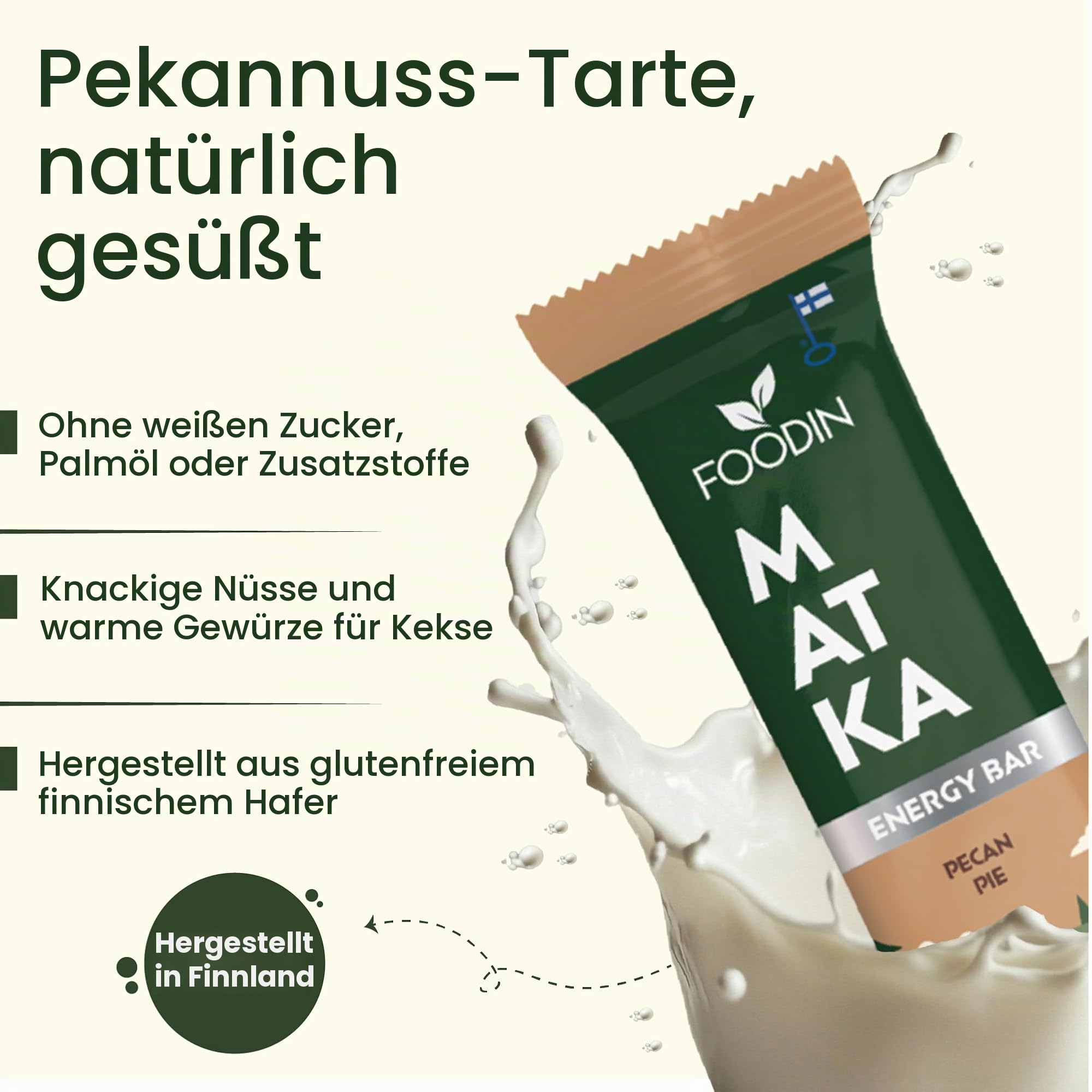 FOODIN MATKA Energieriegel Pekannusskuchen – 12 x 50 g – Glutenfreie Haferflocken & Pekannüsse – Ohne Zuckerzusatz & Palmöl – Gesunder Snack für Arbeit, Schule & unterwegs
